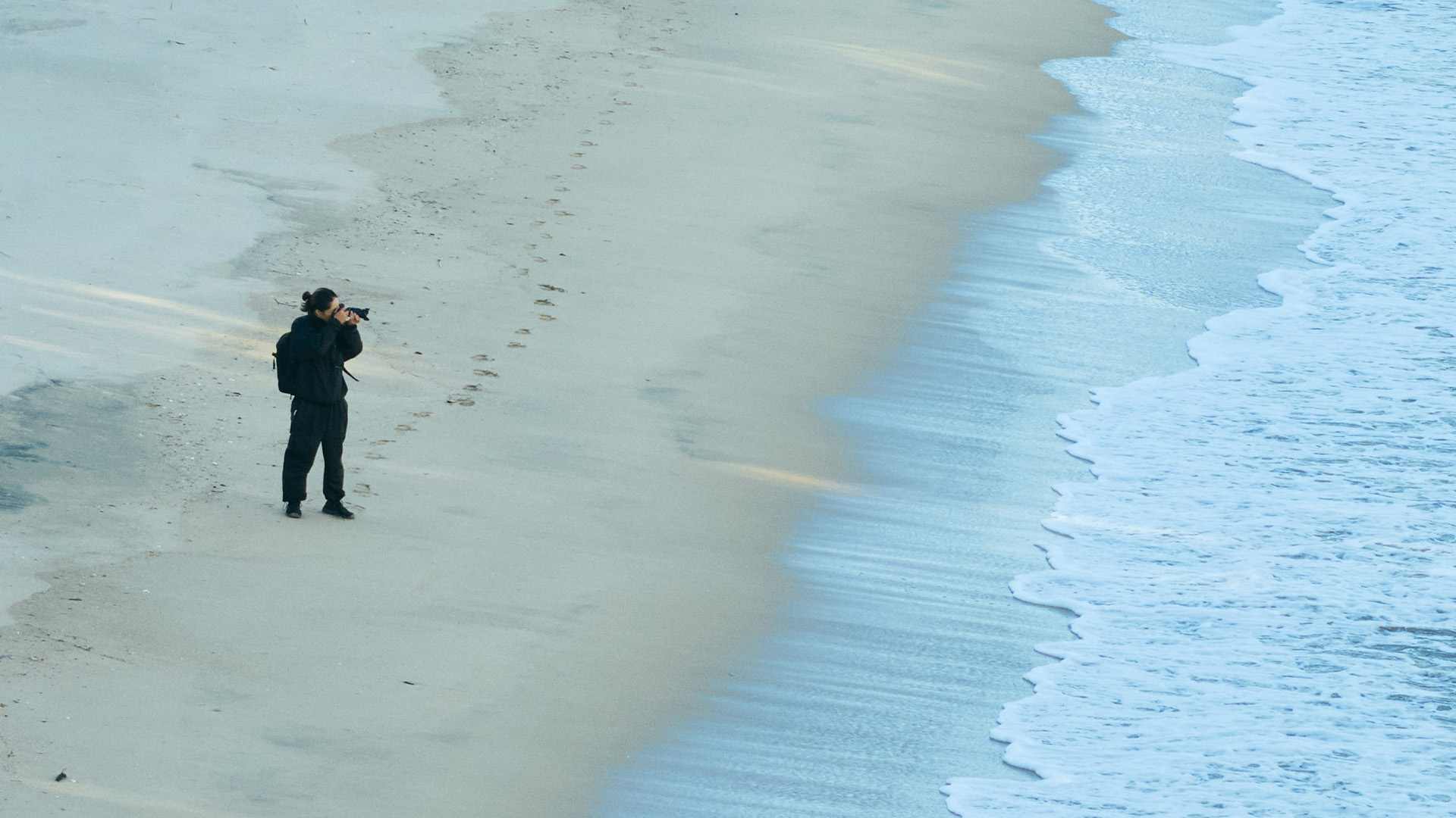 浜辺で撮影